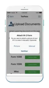 TaxPass app document upload screen